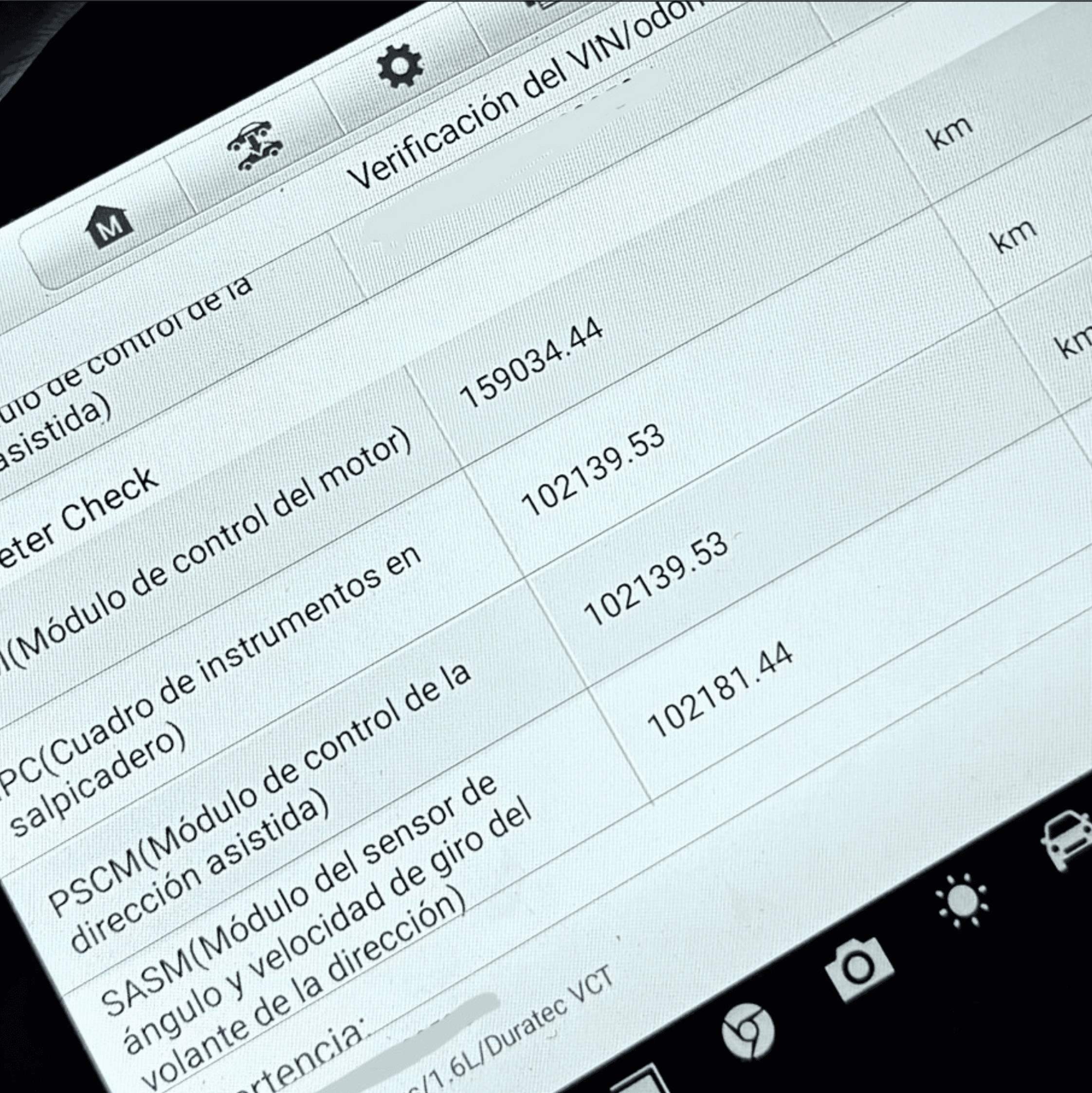 Verificación de registros de kilometraje en todos los módulos